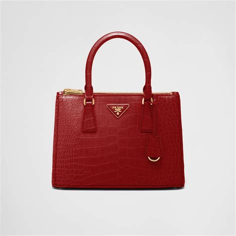 Fiery Red Medium Prada Galleria Crocodile Leather Bag .